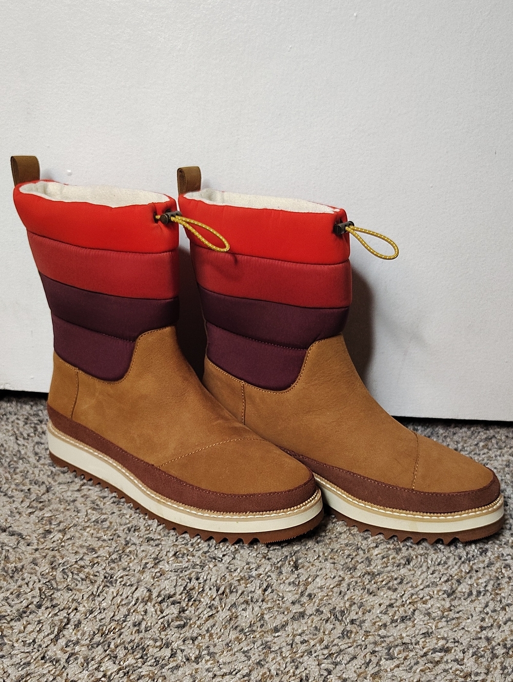 Toms Tan, Red and Burgundy Insulated Winter Boots